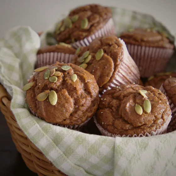 Muffins in a lined basket